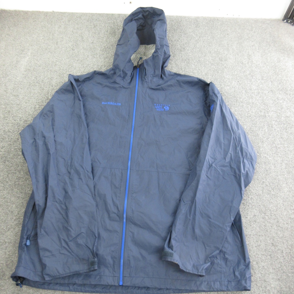 Mountain Hardwear Jacket Mens 2XL Blue Hooded Full Zip Windbreaker Hiking Trail